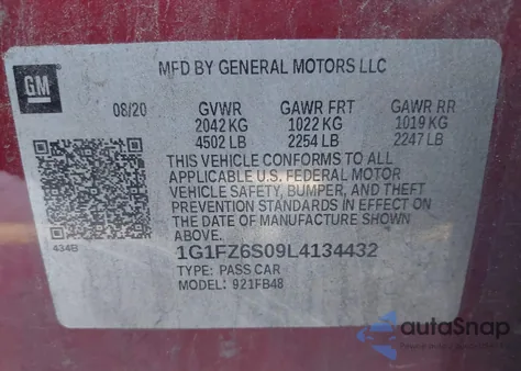 2020 Chevrolet Bolt Ev Fwd Premier z USA, uszkodzony, nr VIN 1G1FZ6S09L4134432